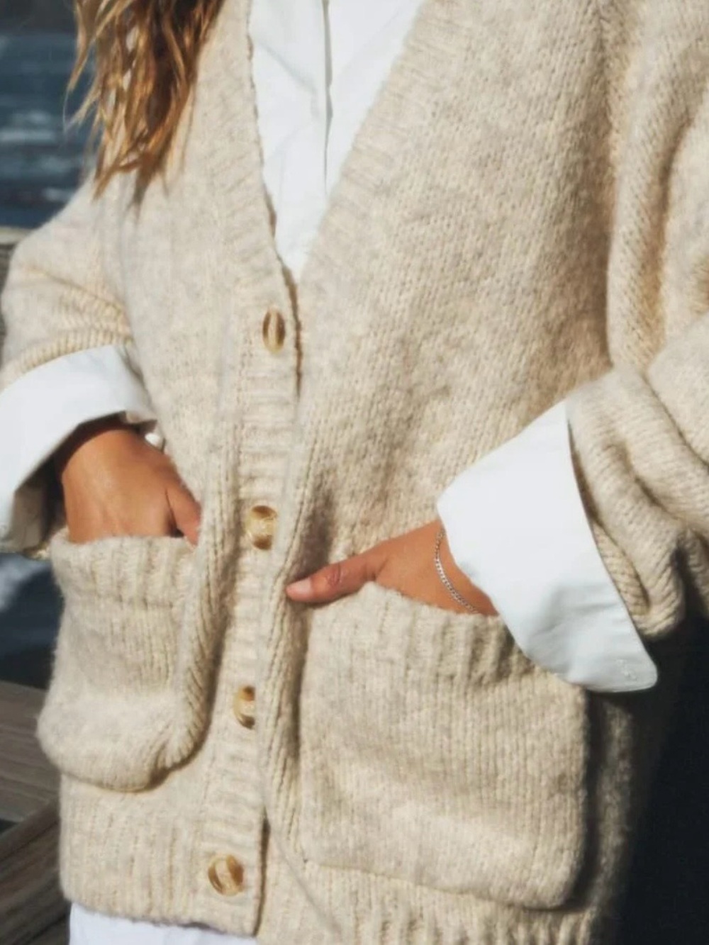 a.n.a Woman’s Cream Marled Button-Front Cardigan